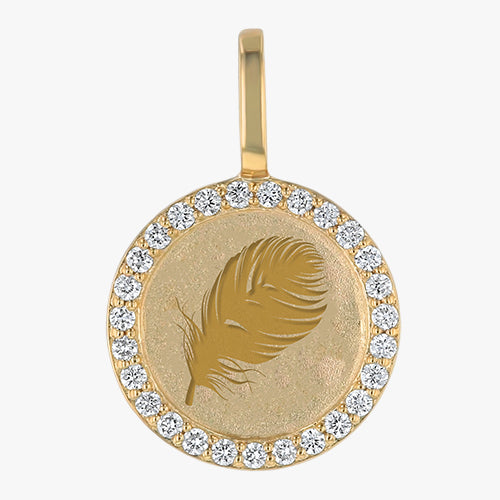 18K Yellow Gold Feather Diamond Medallion