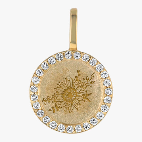 18K Yellow Gold Sunflower Diamond Medallion