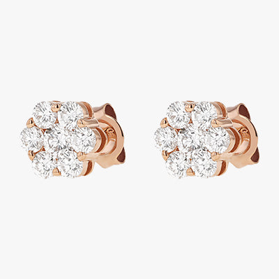 14KTT Diamond Floral Stud Earrings