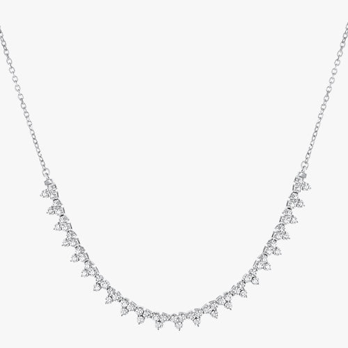 18K White Gold Triple-Diamond Half-Tennis Necklace