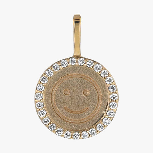 18K Yellow Gold Happy Face Diamond Medallion