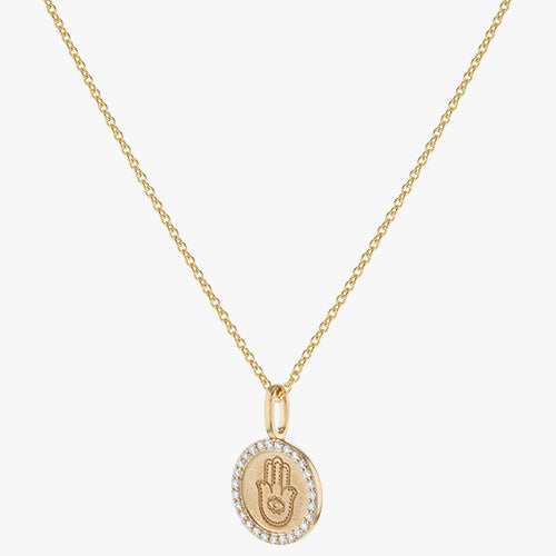 18K Yellow Gold Hamsa Diamond Medallion