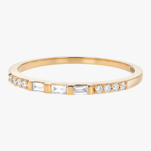 18K Gold Baguette and Round Diamond Band