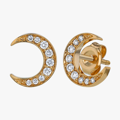 18-Karat Gold Crescent Moon Stud Earrings with 1/8 Carats Total Weight ...