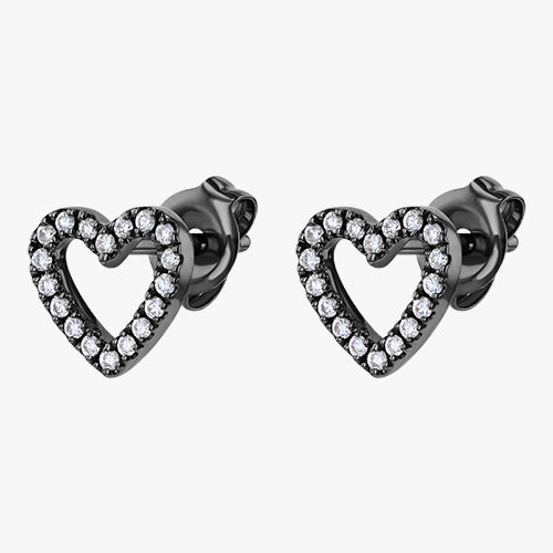 Silver authentic Diamond Heart Stud Earrings