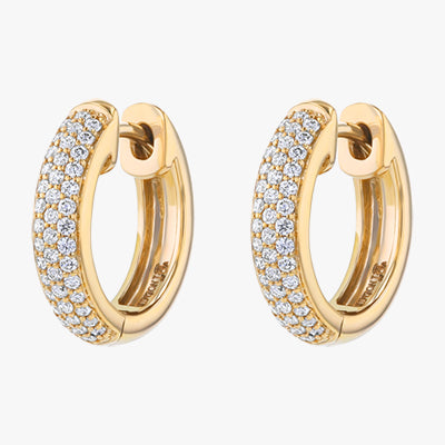 18K Gold 3 Row Pavé White Diamond Earrings