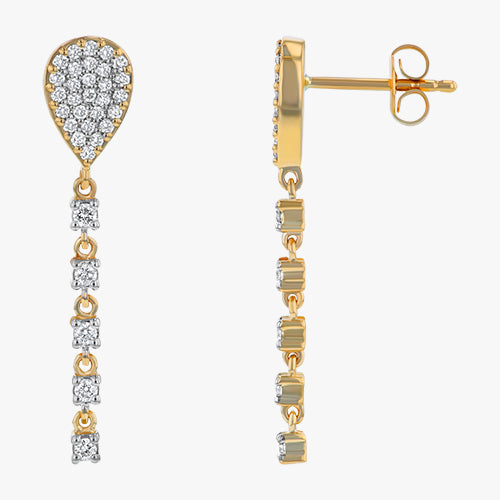 18K Gold Teardrop Diamond Dangle Earrings