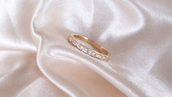 Half Eternity Band, Delicate Band, Baguette Cut Diamond Engagement 2024 Ring, Eternity Wedding Band, Baguette Cut Ring, 14K Yellow Gold Band Ring