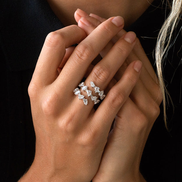 Pear Shaped Diamond Spiral Engagement Ring - Yasmine - Sylvie Jewelry