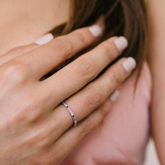 Multi-Color Sapphire Eternity Band Ring