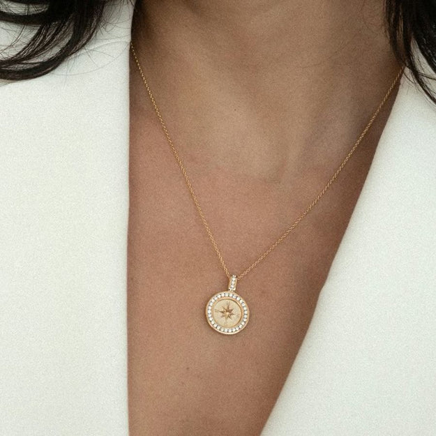 Compass Diamond Pendant | 18K Gold Necklace | Noemie – Noémie