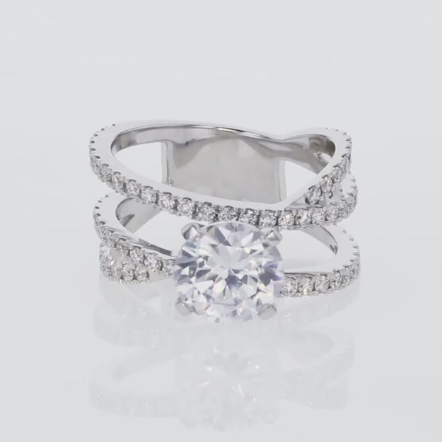 Lab-Created Diamond Criss-Cross Ring 1-3/4 ct tw Round/Baguette 14K White  Gold | Jared